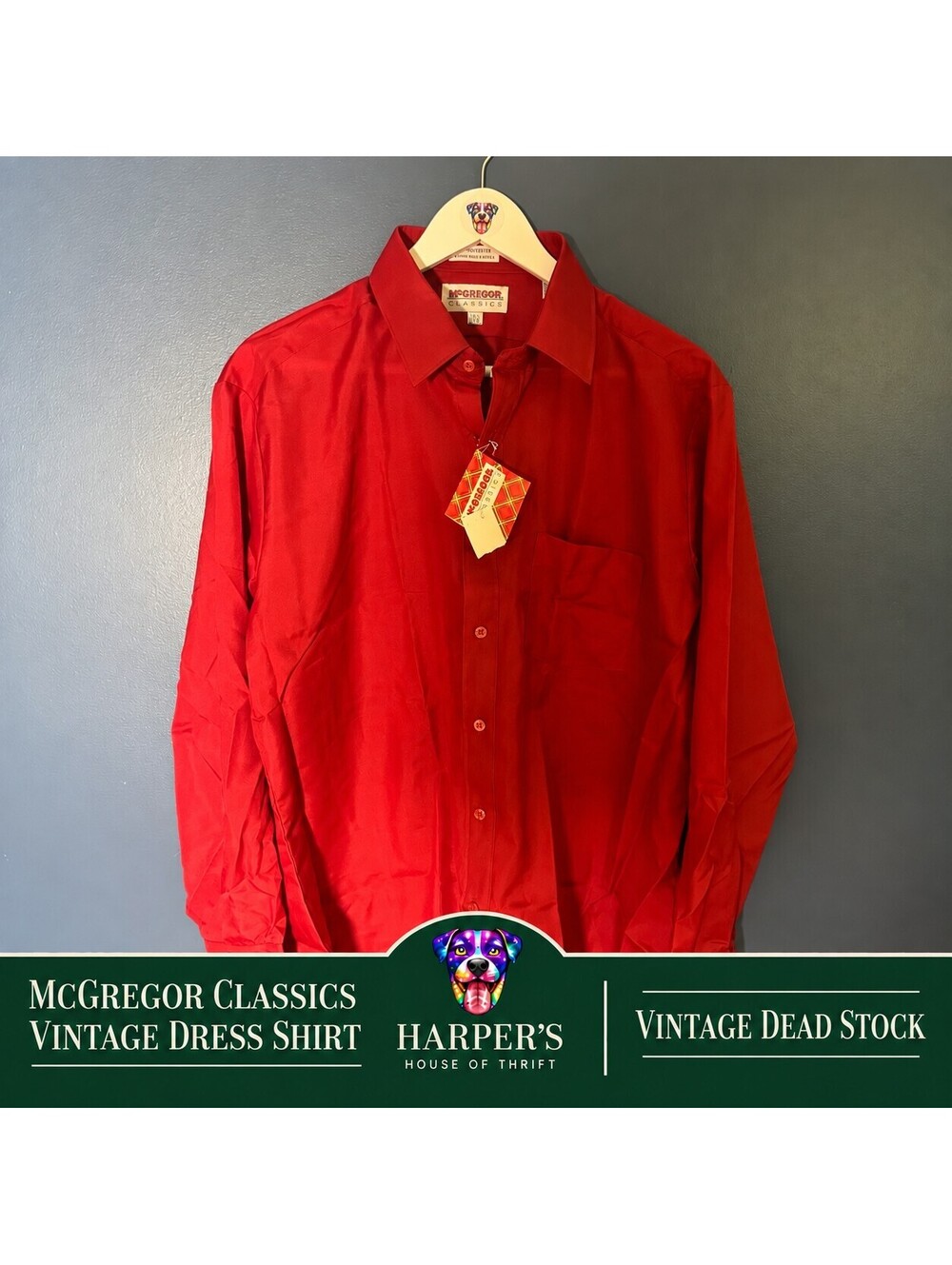 Vintage 80s McGregor Classics Red Dress Shirt 16.5 32/33 NWT Deadstock Korea